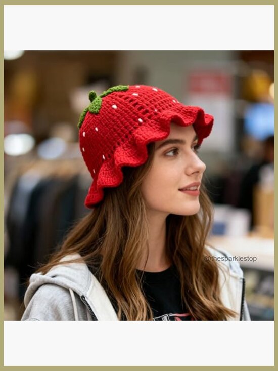 Crochet Bucket Hat with Ruffles Brim Handmade Acrylic Yarn main image 6